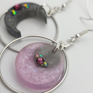 Asymmetrical Moon Earrings - Purple