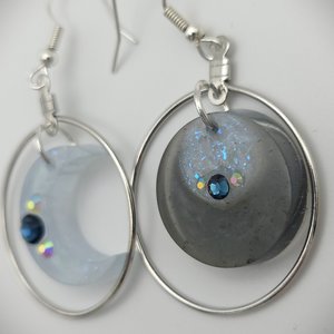 Asymmetrical Moon Earrings - Blue