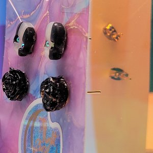 Black Rose & Stripey Skull Studs