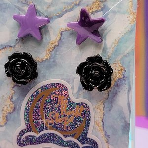 Black Rose & Purple Star Studs