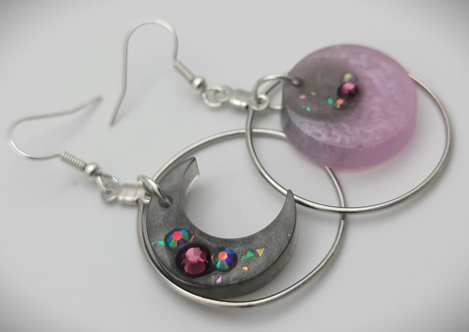 Asymmetrical Moon Earrings - Purple