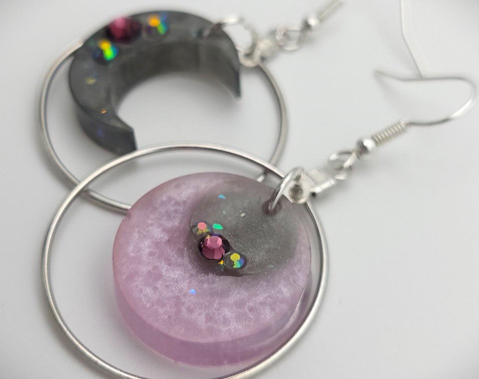 Asymmetrical Moon Earrings - Purple