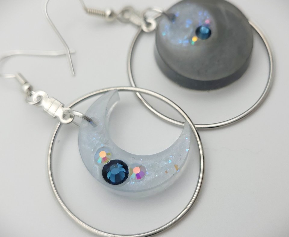 Asymmetrical Moon Earrings - Blue