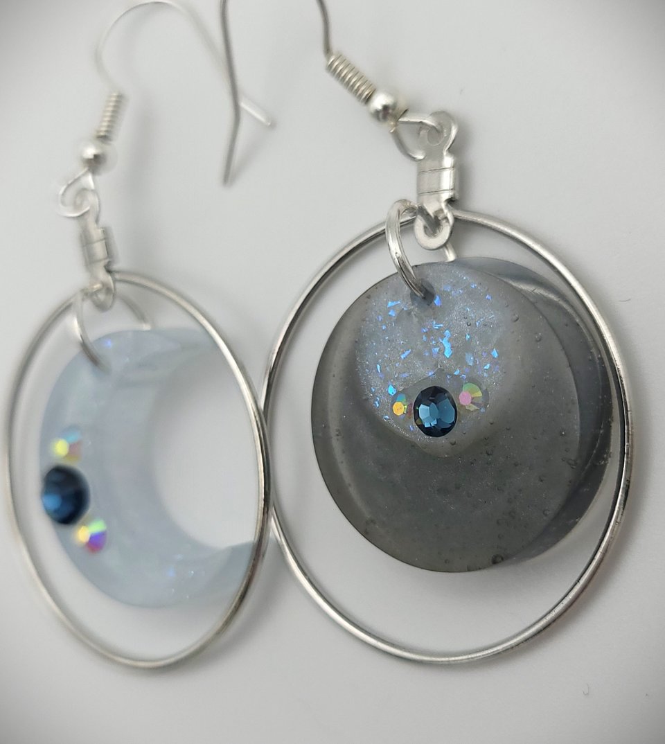 Asymmetrical Moon Earrings - Blue