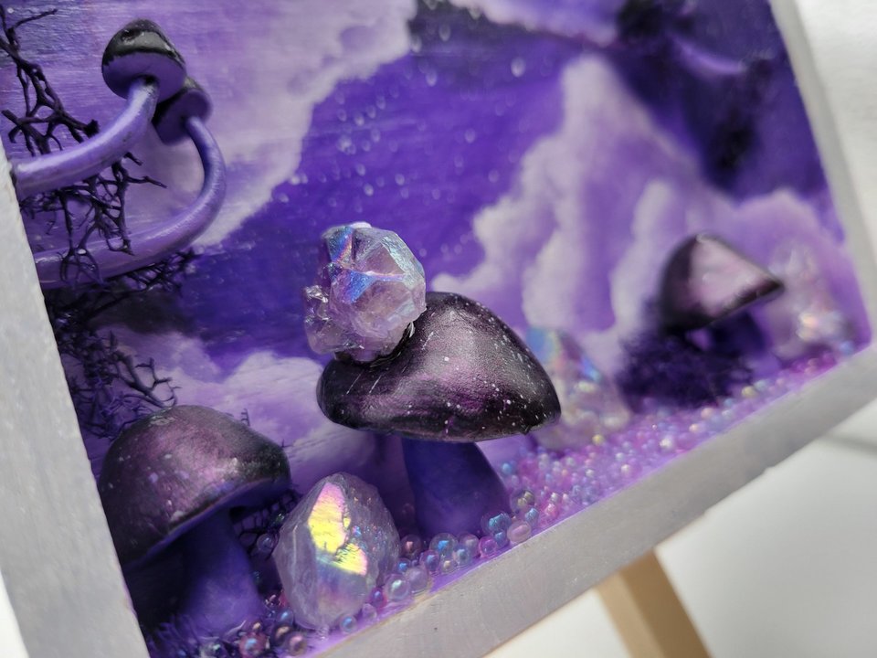 Amethyst Reaching Mushy Shadow Box