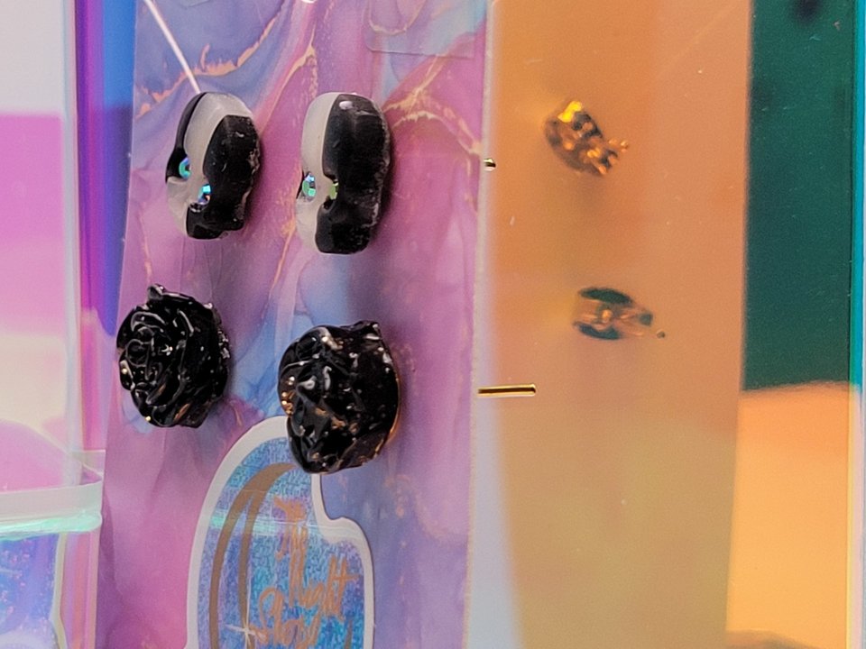 Black Rose & Stripey Skull Studs