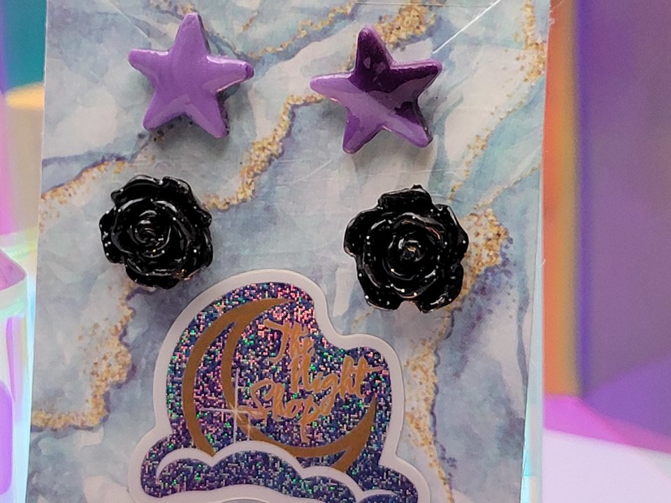 Black Rose & Purple Star Studs