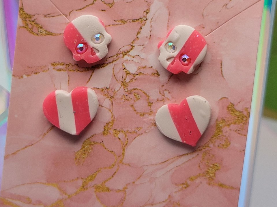 Stripey hearts & Skulls Studs 