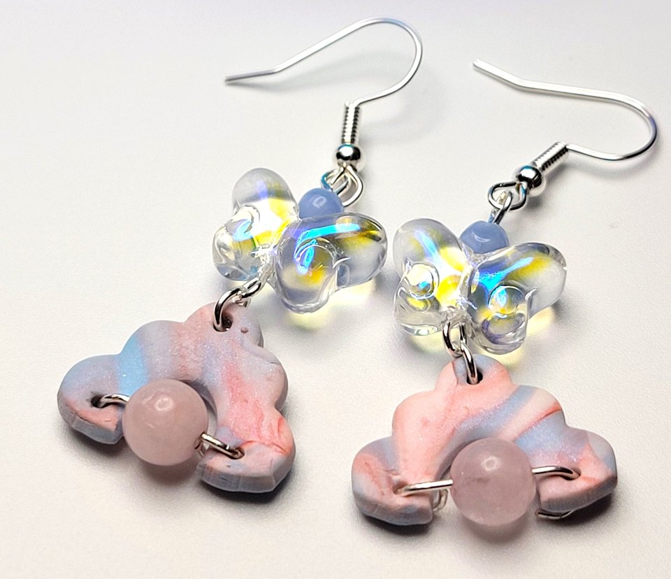 Butterfly Marble Dangles - Blue, Pink N' White