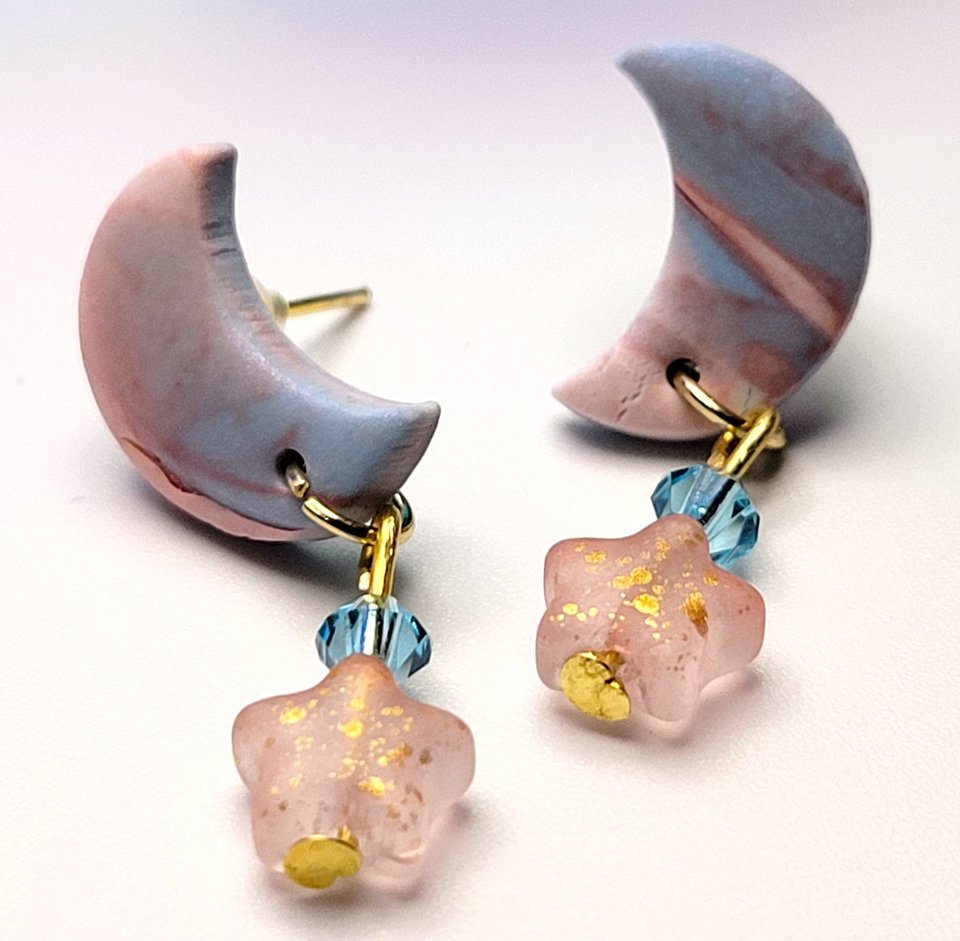 Marbled Drop Studs - Blue, Pink, N' White