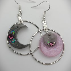 Asymmetrical Moon Earrings - Purple