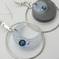 Asymmetrical Moon Earrings - Blue