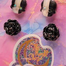 Black Rose & Stripey Skull Studs