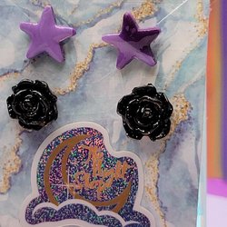 Black Rose & Purple Star Studs